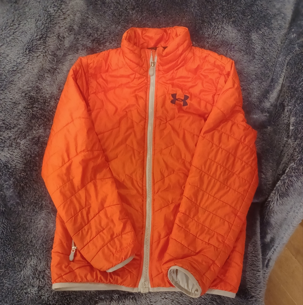 Under Armour, Youth Medium, orange with navy logo stitching